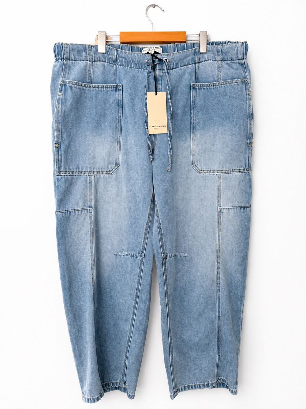 NWT Scotch & Soda The Arc Drawstring Jeans XL Light Wash Barrel Leg Denim - Picture 7 of 13